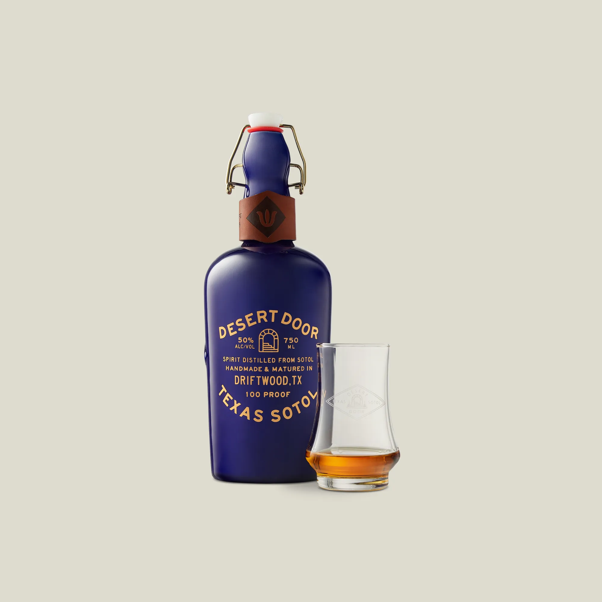Desert Door 100 Proof with a Glencairn glass of sotol