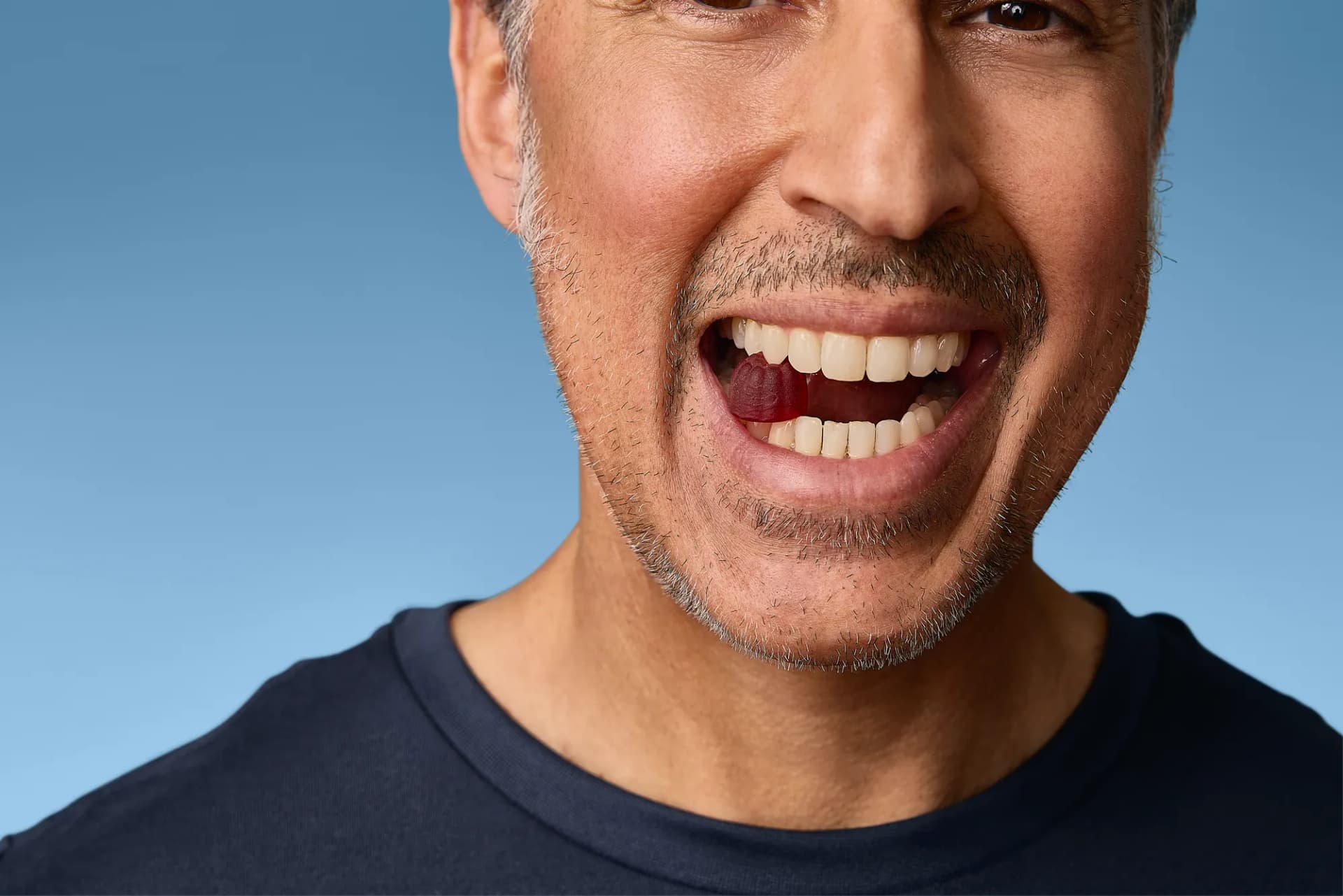 Close-up of a model laughing