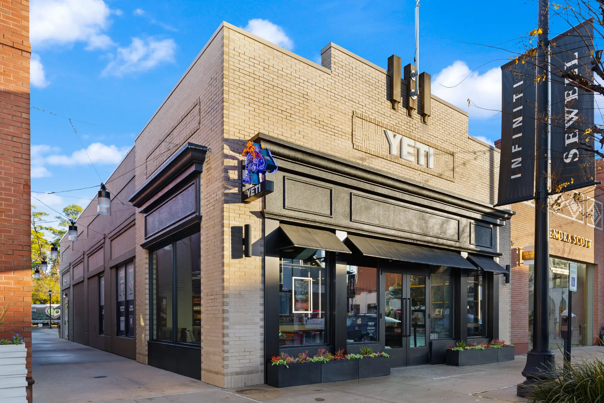 YETI store exterior at a street corner in The Woodlands, Texas